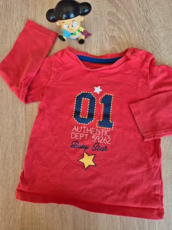 T-shirt manches longues rouge 12 mois