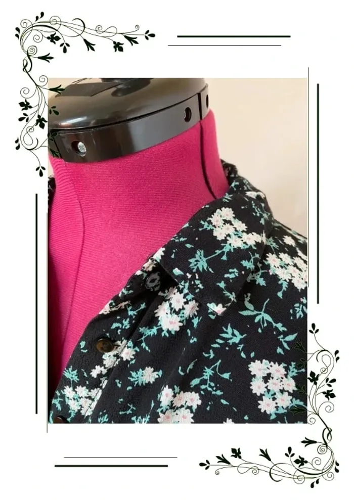 Pimkie - Blouse chemise ceinturée à imprimé petites fleurs - Noir - photo numéro 3