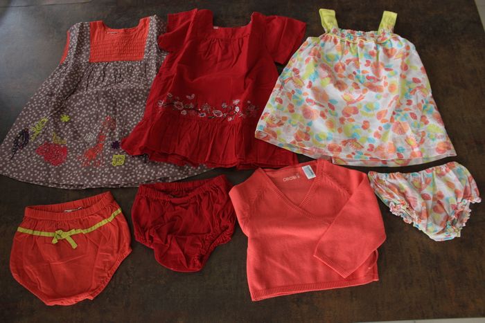 Lot 6 mois été de 3 ensembles robes + bloomers + gilet