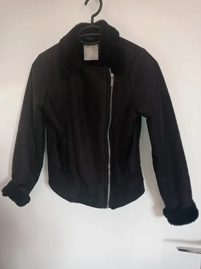 Veste noir enfant fille en daim - photo numéro 3