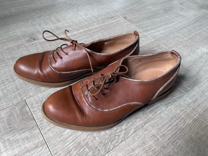 Derbies cuir marron passepoil paillette - photo numéro 1