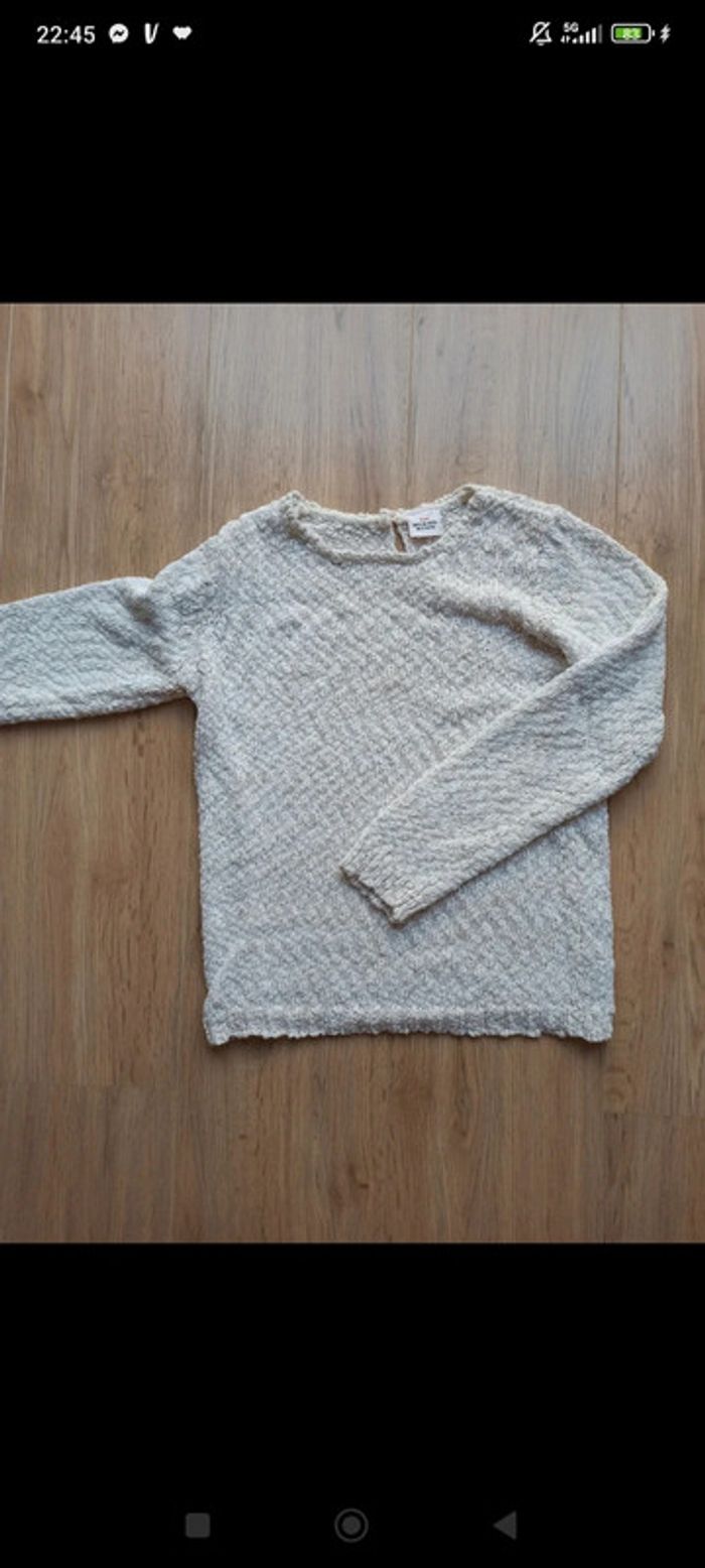 Pull blanc tape à l'oeil 10 ans avec fil doré - photo numéro 3