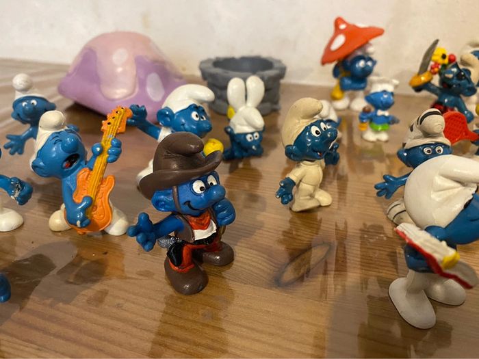Lot de 23 schtroumpfs + escagot +accessoires toit maison et bas de puit peyo vintage 1971.. - photo numéro 5