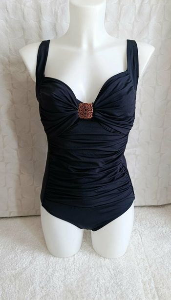 Maillot de bain une pièce Rougegorge noir boucle dorée neuf 90C 