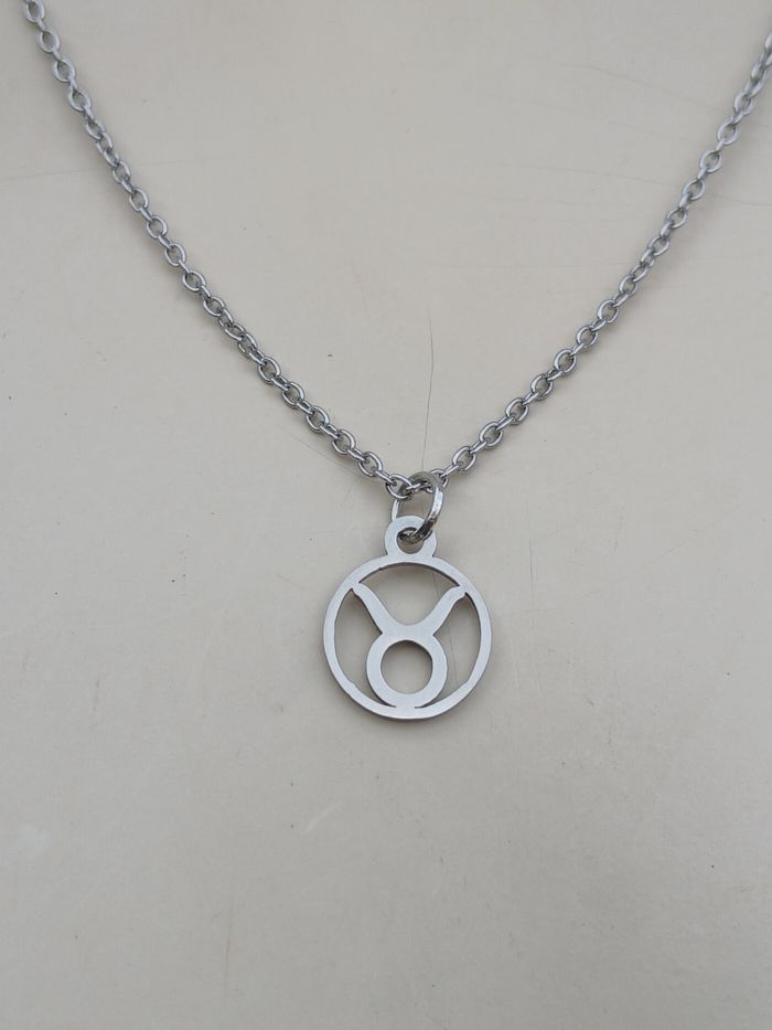 Collier en acier inoxydable argenté signe astrologique taureau ♉️