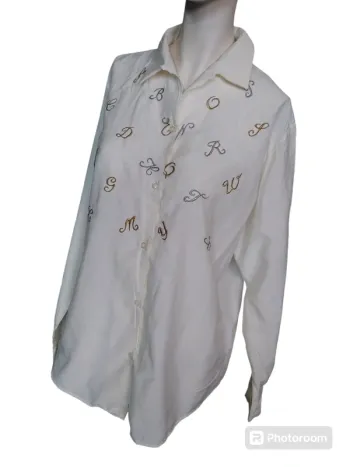 Chemisier chemise top tunique blanc lettre letter argent or vintage