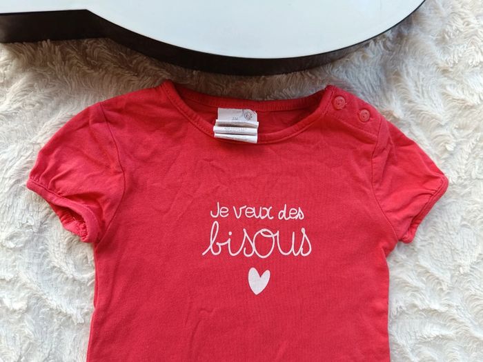 Ensemble (tee shirt manches courtes+sarouel legging) Fille 3 mois Je veux des bisous cœur - photo numéro 4