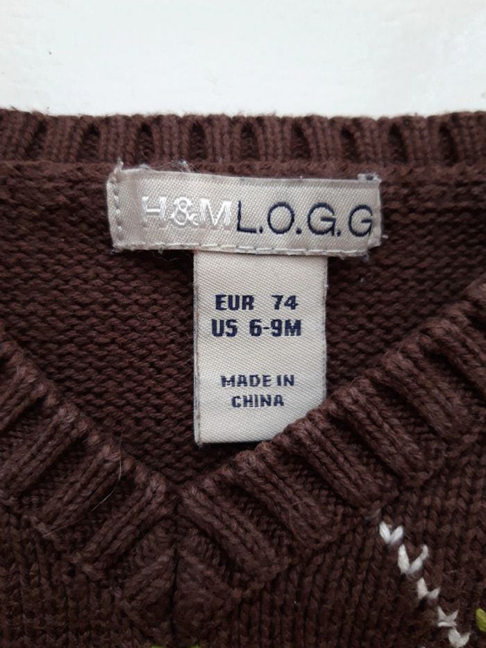 Gilet marron Jacquard sans manches H&M, col en V, bébé 6 à 9 mois ayant 68 à 74 cm - photo numéro 3