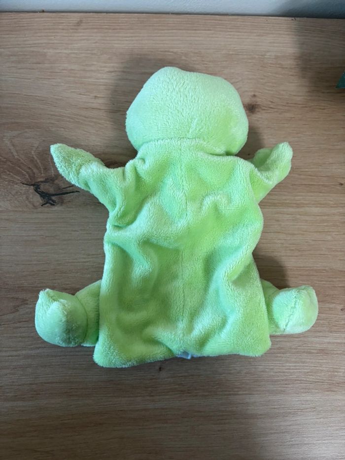 Doudou marionnette grenouille verte poche écru histoire d ours - photo numéro 3