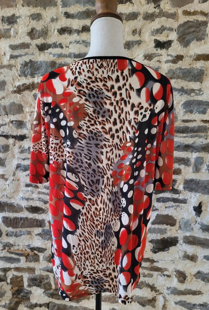 Tunique manches courtes à motifs rouge noir blanc et léopard Hong Hong Taille 46 - photo numéro 7