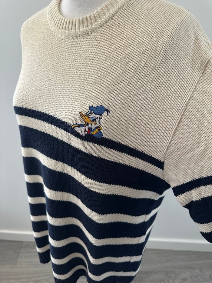 Pull oversize marinière blanc crème et bleu marine Donald Disney Vintage T38 M - photo numéro 8
