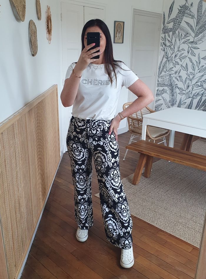 Pantalon fluide Limoges baroque noir/blanc Taille M - photo numéro 2
