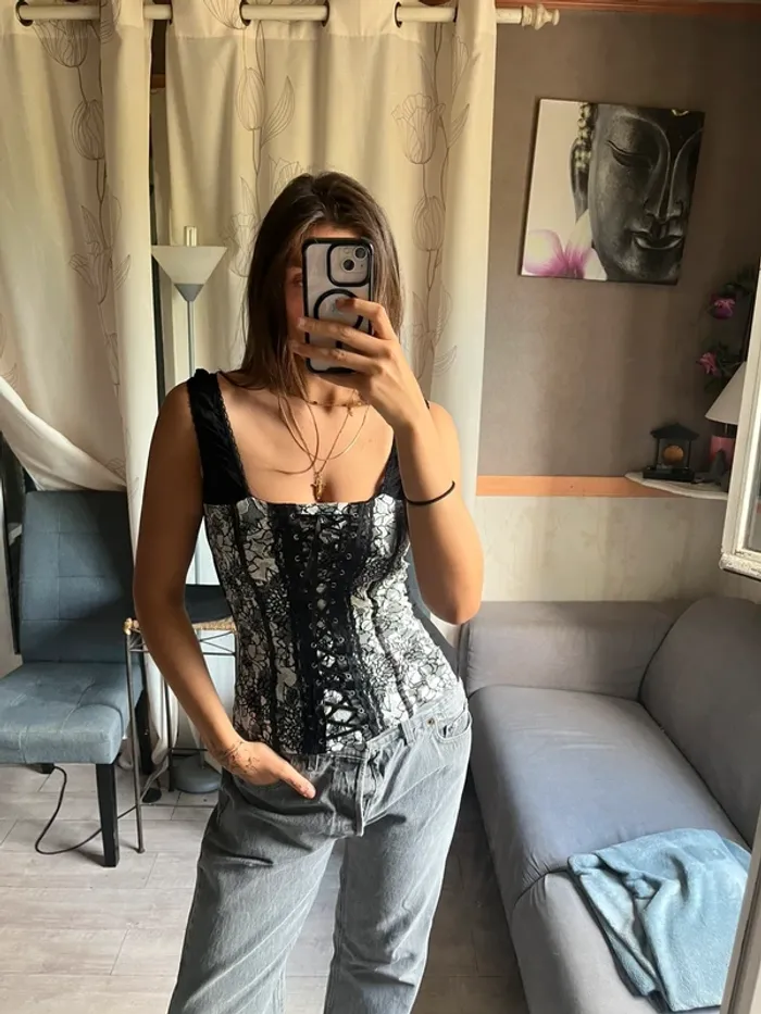 Top corset vintage gothic grunge bohème champêtre country western - photo numéro 2