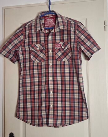 Chemise Superdry Shirt Shop L – 100% coton – Carreaux rouge marine beige – Neuve sans étiquette !o
