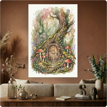 Affiche murale "Maison Féérique" poster forêt enchantée décoration nature A3 Sans cadre