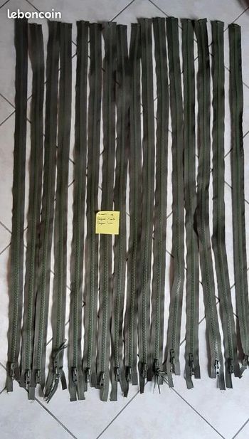 Lot mercerie : 16 très grandes fermetures à glissières kaki 1m20