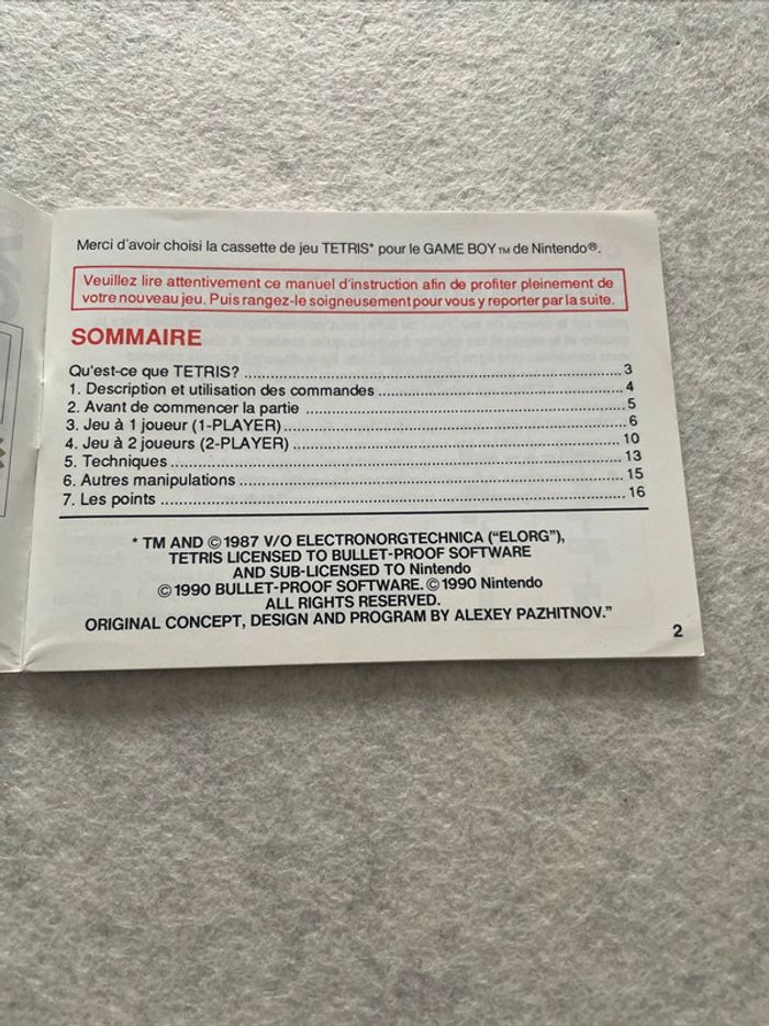 Notice Tetris Nintendo Game Boy FAH-1 - photo numéro 4