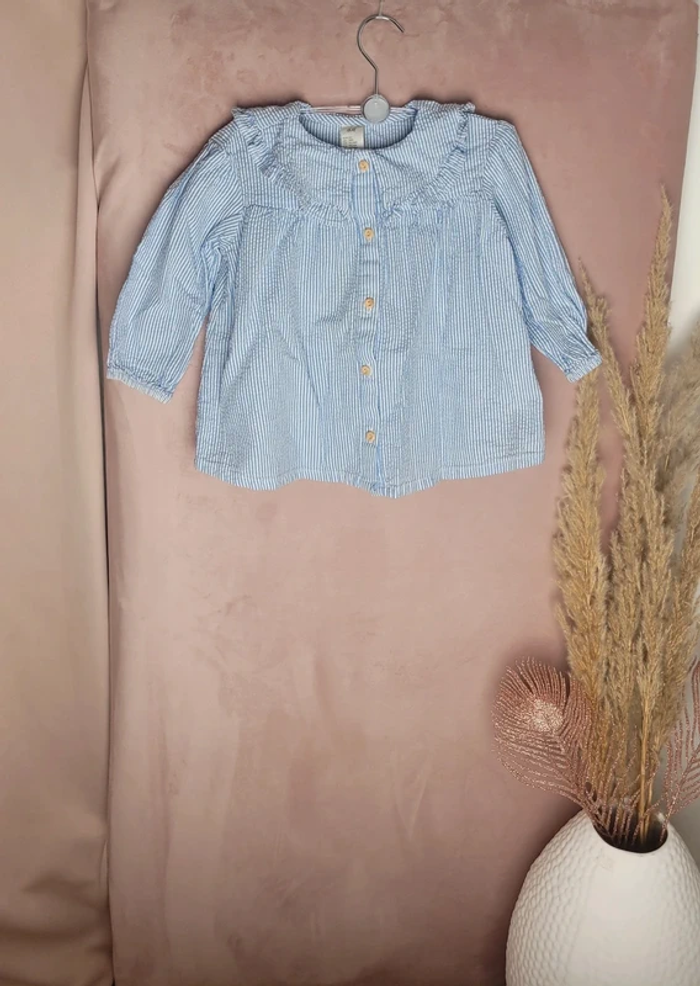 Blouse avec col à volant blanche à rayure bleu H&M enfant