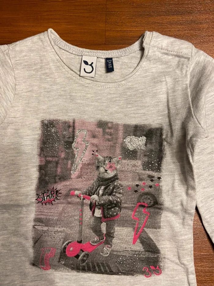 T-shirt manches longues 3 pommes 6/9 mois - photo numéro 2