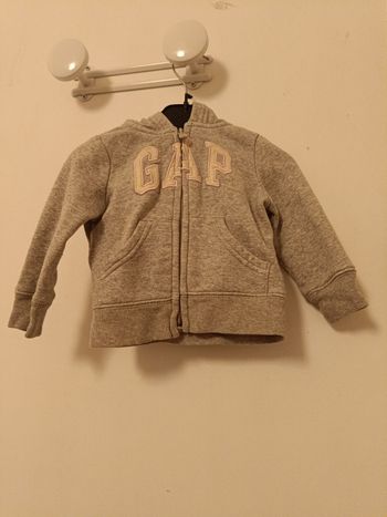 Sweat à capuche zippé Baby GAP - Gris & Rose Pailleté - 6/12 mois