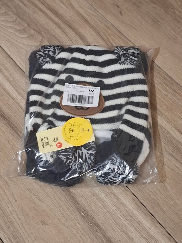 Lot 2 bonnet enfant Mixte hiver ours bleu marine blanc - photo numéro 2