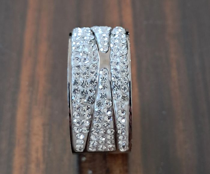 Bague anneau alliance large en acier et strass - photo numéro 2