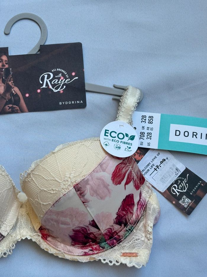 NEUF - Soutien Gorge 85B Dorina crème fleurs - photo numéro 2