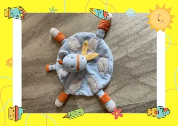 Peluche doudou cheval bleu orange