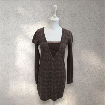 Robe manches longues en coton marron à motifs 38-40