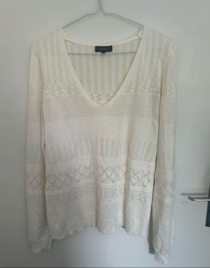 Pull Caroll écru col V Taille S - photo numéro 2