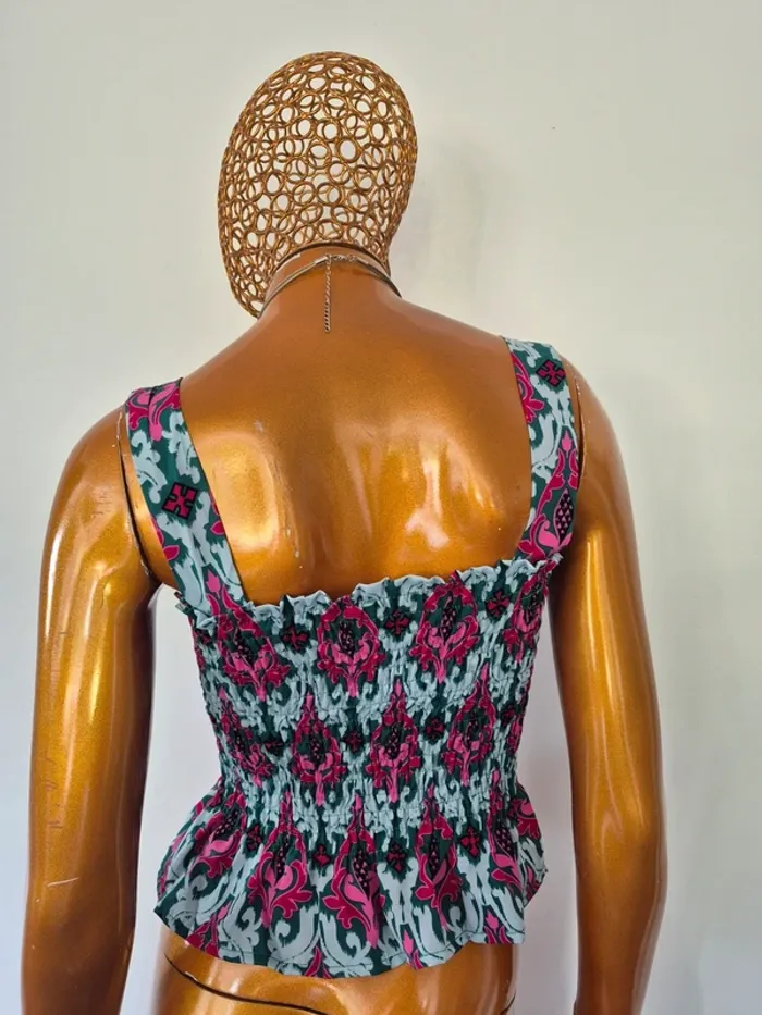 Top Court Plissé Vert et Fuschia Femme Taille S/36 - photo numéro 2