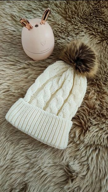 Bonnet hiver écru fait main