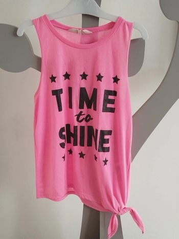 Débardeur asymétrique rose imprimé noir pailleté H&M taille 13/14 ans