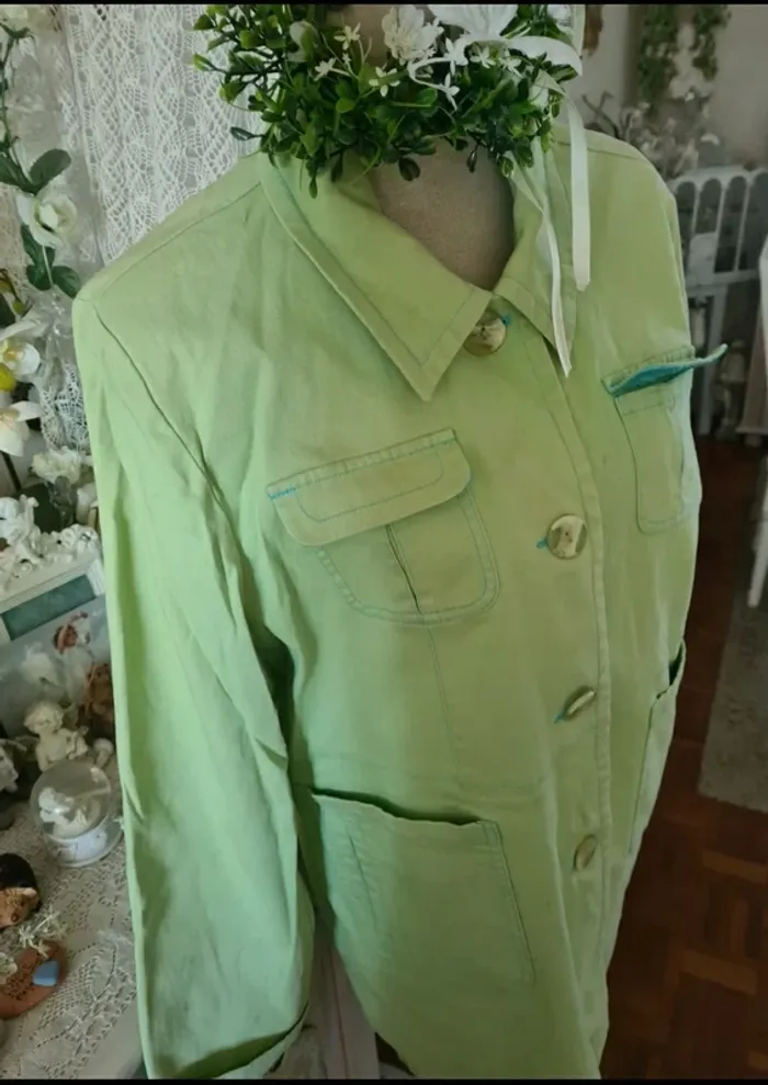Manteau/imper vert doublé turquoise Denim & Co Taille XL