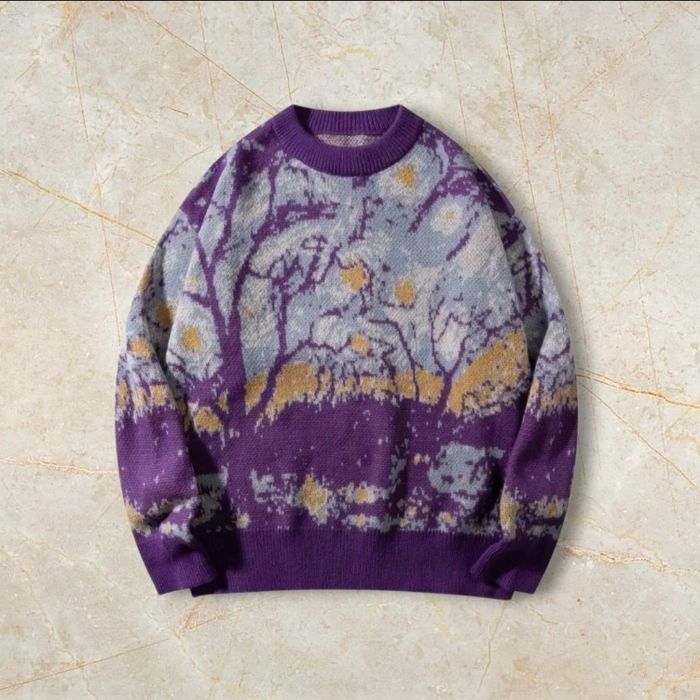Knit Arbre Sweater Y2K Vintage Oversized 90s Taille S – Crewneck Old School Americain Streetwear