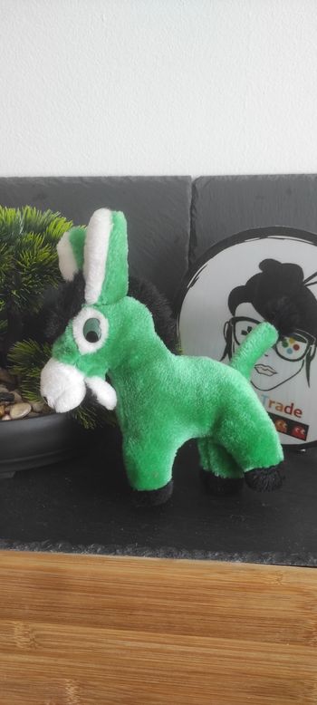 Âne peluche vert noir  blanc Vertbaudet ancien vintage Doudou Cheval Vert Baudet