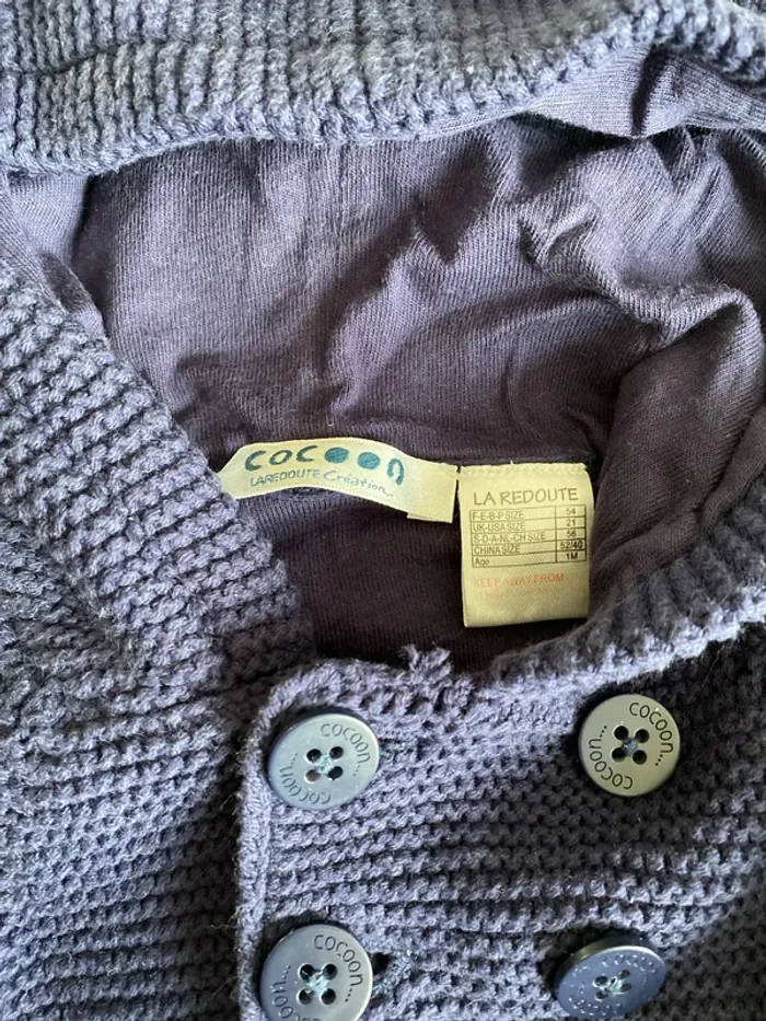 Gilet maille cocoon 1 mois mixte bleu marine - photo numéro 2