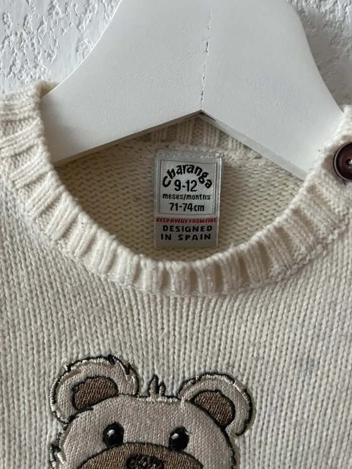 Pull Charanga bébé 9-12 mois écru motif ours - photo numéro 3