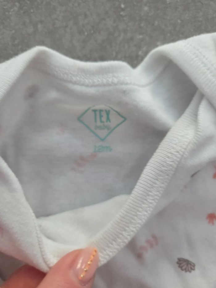 Lot bébé fille grenouillère velours motifs body manche longue blanc T12mois TBE absorba tex - photo numéro 3