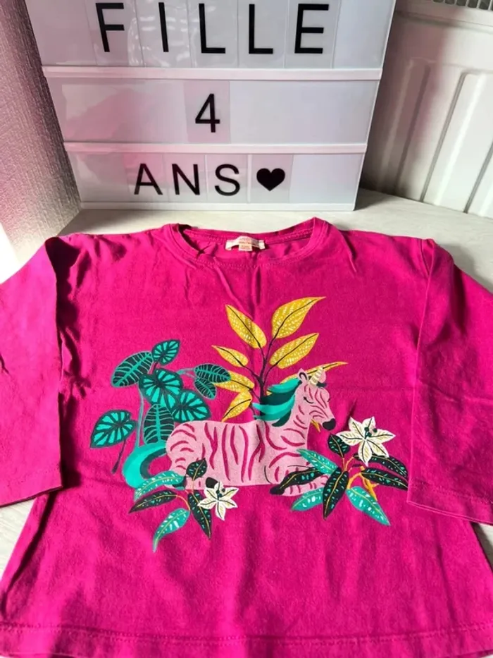 T shirt longues manches DPaM 4 ans Fushia pailleté - photo numéro 2