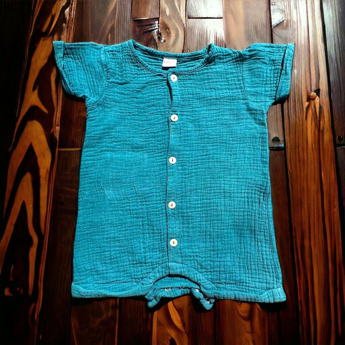 Barboteuse gaze de coton vert paon BB&Co 12 mois TBE (11€)