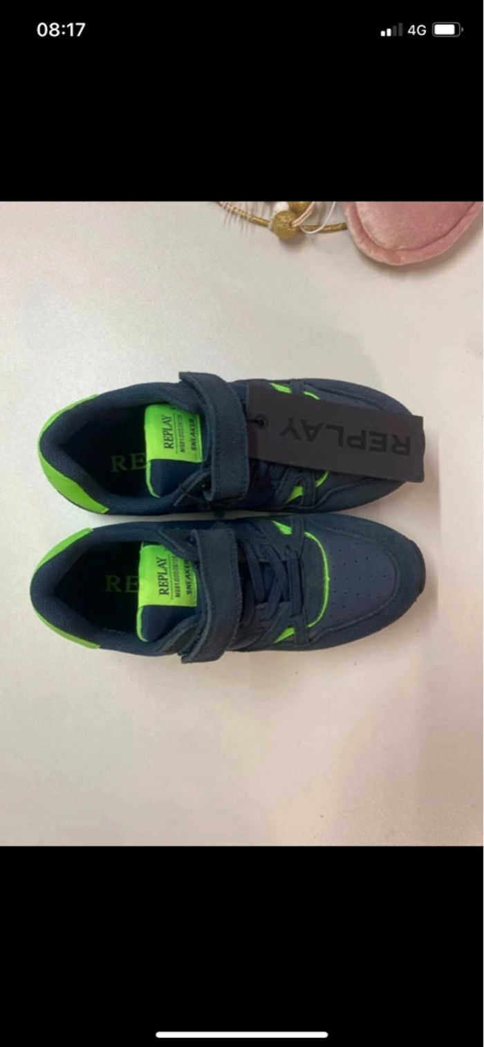 Baskets - Replay - bleu marine & vert fluo – Confort et style sportif - Taille 31 - photo numéro 3
