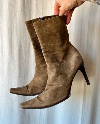 Bottines talons kaki cuir daim Forestcore y2k vintage made in Italy 🇮🇹 90s - Pointure 39