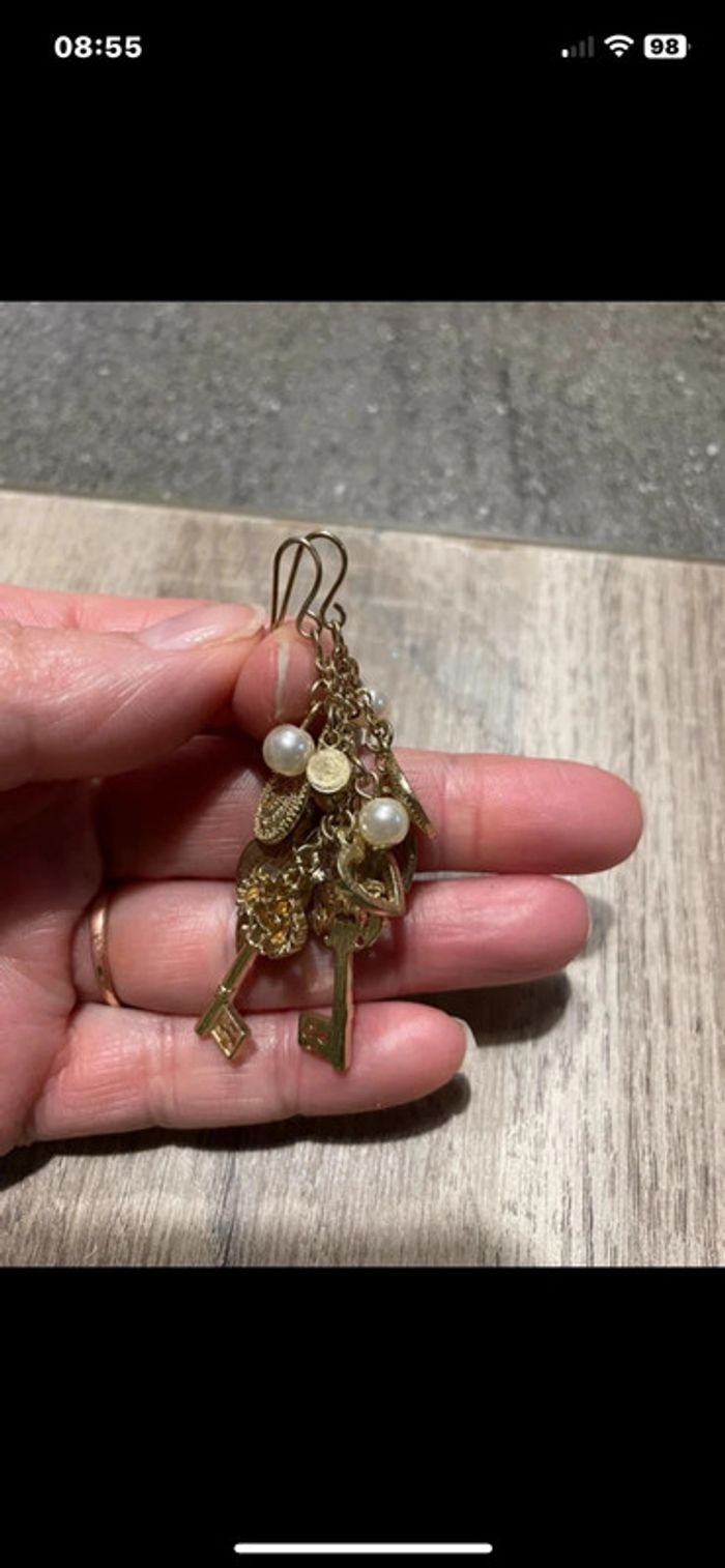 Boucles d’oreilles perles et clé vintage - photo numéro 2