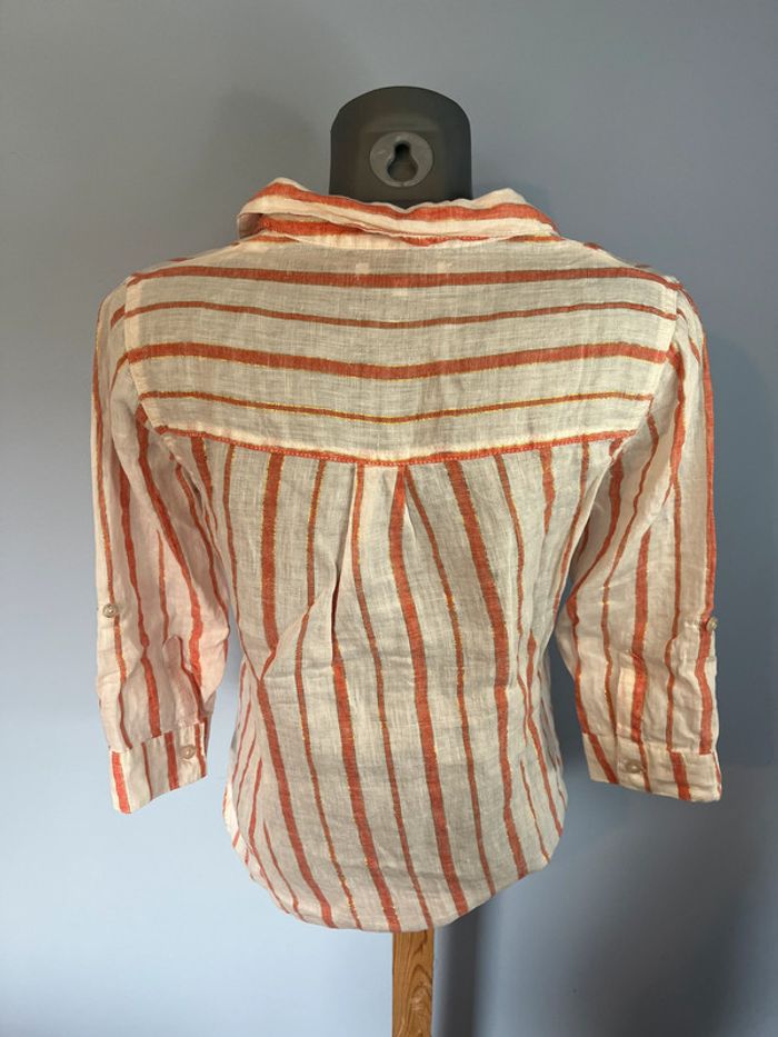 Chemise rayée blanc/rose doré Gerard Pasquier – taille 38 – lin & détails brillants - photo numéro 5