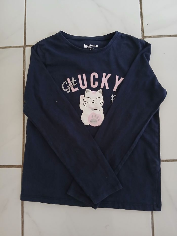 Pull fin en coton fille taille 10 ans marque inextenso  couleur marine,blanc,rose - photo numéro 5