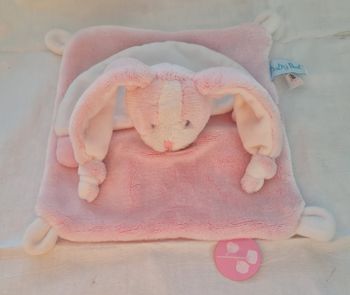 Doudou carré plat Lapin blanc et rose - Les toudoux - Baby Nat