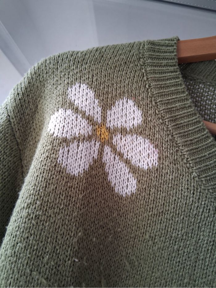 Gilet vert motif fleuri - photo numéro 2