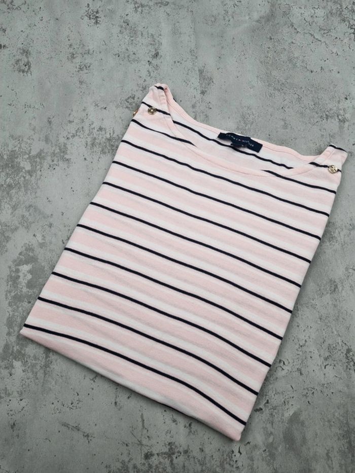 Sweat rayé Tommy Hilfiger manches 3/4 – Taille L/40 Femmes