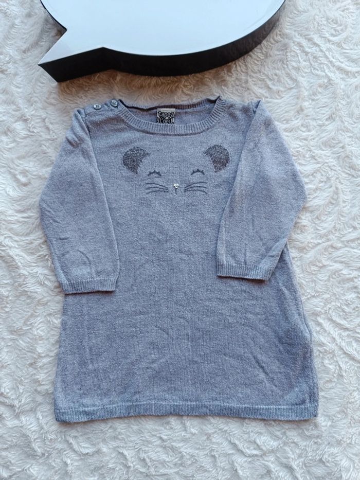 Robe pull manches longues hiver laine Fille 9 mois chat Tao - photo numéro 2